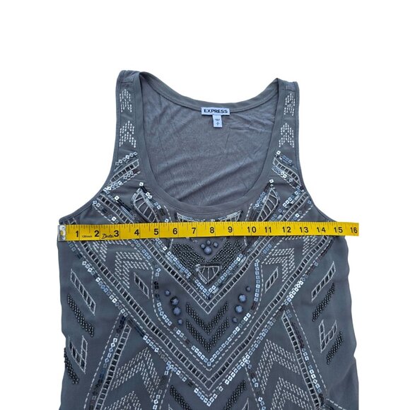 Express Gray Sleeveless Embellished Tank Top With Geometric Beaded Accents - Picture 4 of 5